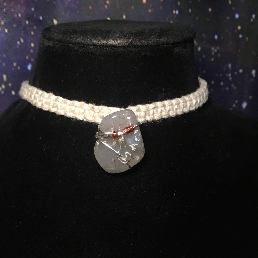 OOAK Wire Wrapped Pendant & Organic Hemp Choker